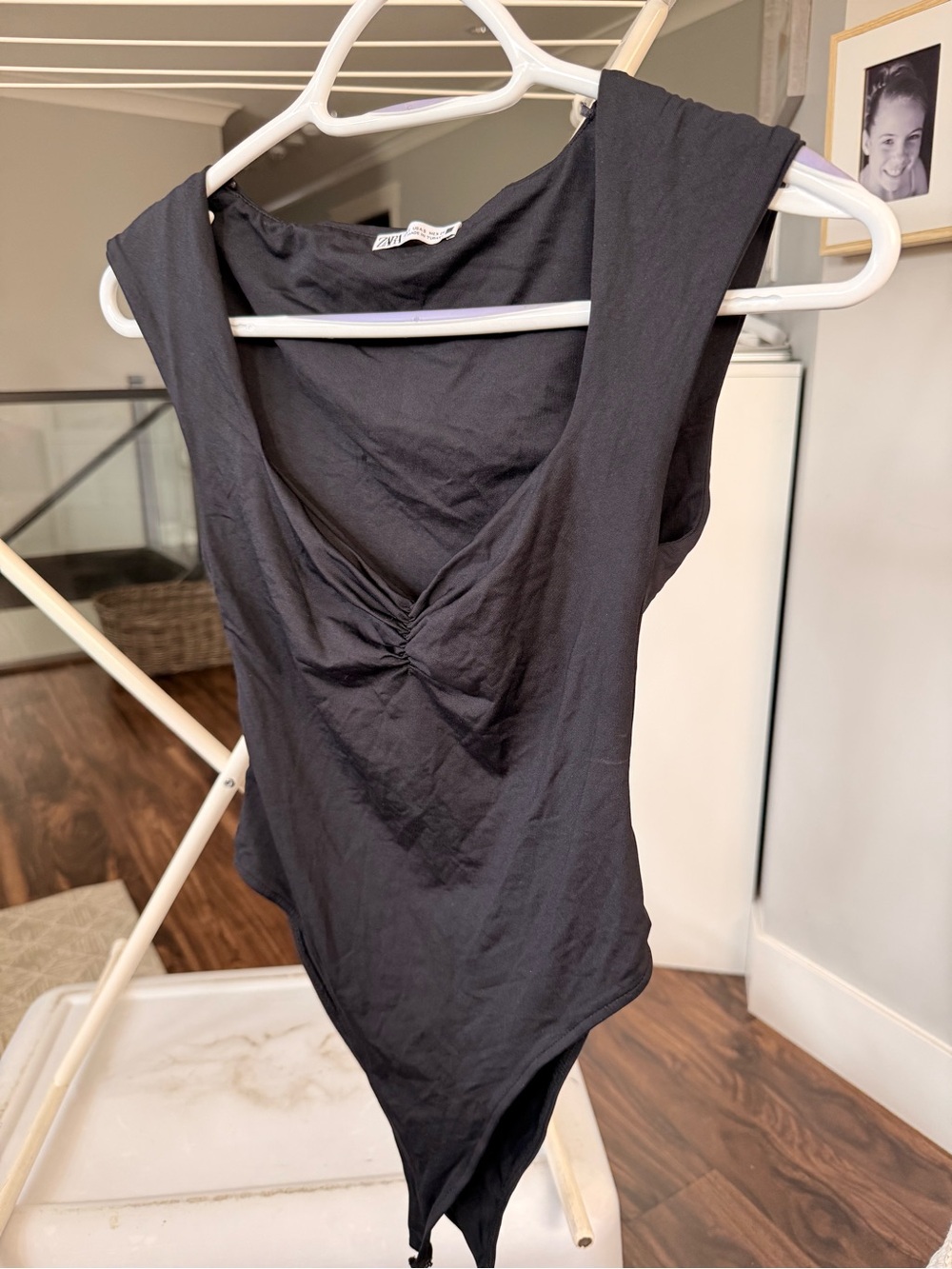 Zara Black Sleeveless Twist-Front Bodysuit